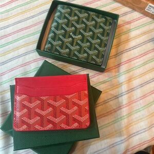 Goyard Green Wallet and Red Cardholder Set
